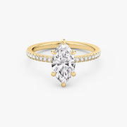 Marquise Cut - Pave Band - 6 Prong Classic Ring - 14 K Gold